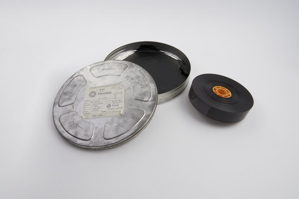 Piece of bubble chamber film from Fermilab (bubble chamber films)